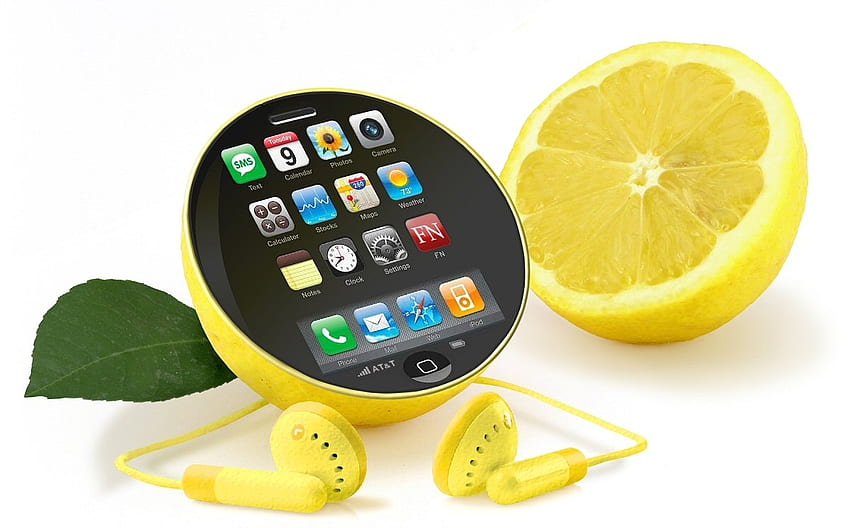 Lemon iPad, headphones, lemon, yellow, green, leaf, funny, ipad HD wallpaper