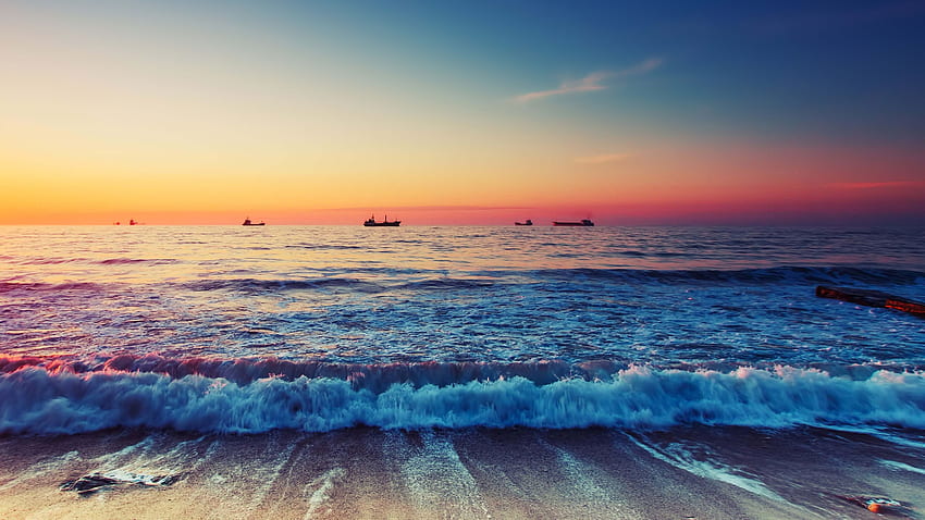 Ocean, Beach, Sunset, Horizon, Scenic, Waves, 2880x1620 HD wallpaper ...