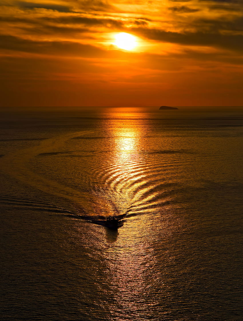 自然, 夕日, 海, 波, 地平線 HD電話の壁紙