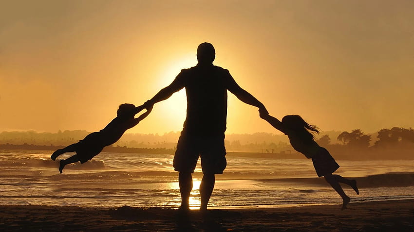 A Silhouette Of A Father Playing With His Daughter - Dad With 2 Daughters - & Background HD wallpaper