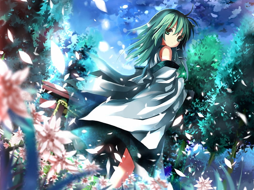 Keine Ahnung, wer das ist, blau, Mädchen, Blumen, Anime HD-Hintergrundbild
