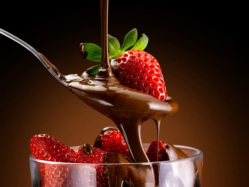 Strawberry and chocolate, fruits, strawberry, chocolate, food HD wallpaper