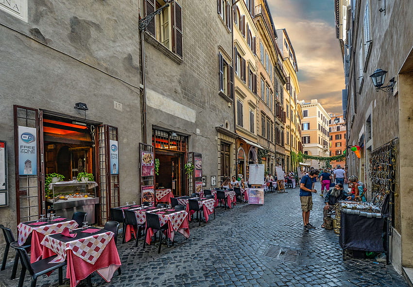 kawiarnia, europejska, włoska, włochy, stara, na wolnym powietrzu, restauracja, Roma, rzym, ulica, północne Włochy Tapeta HD