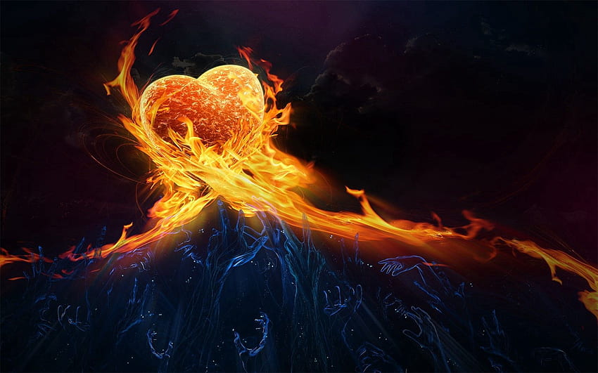 Abstrak, Api, Api, Jantung Wallpaper HD