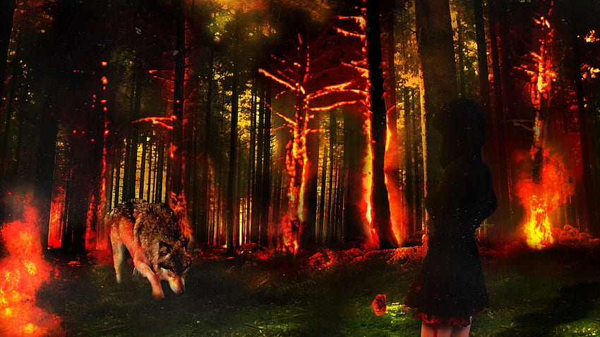 Fire Demon Background - Wolf In Forest Fire HD wallpaper