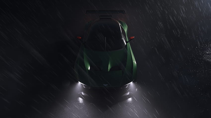 Green, Aston Martin Vulcan, rain, night out HD wallpaper