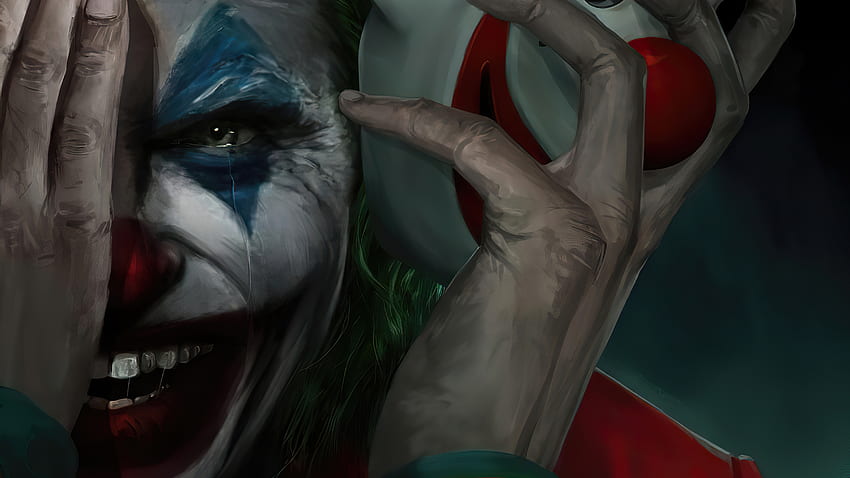 Maska uśmiechu Jokera wyłączona, superbohaterowie, , , tło i Tapeta HD