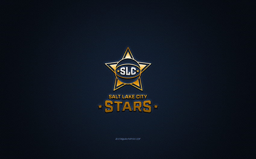 Salt Lake City Stars, club de basket-ball américain, logo doré, fond bleu en fibre de carbone, NBA G League, basket-ball, Salt Lake City, États-Unis, logo Salt Lake City Stars Fond d'écran HD