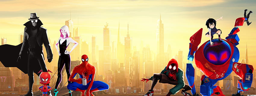 Spider Man: Into The Spider Verse Movie Marvel Heroes, Dual Screen Avengers 高画質の壁紙