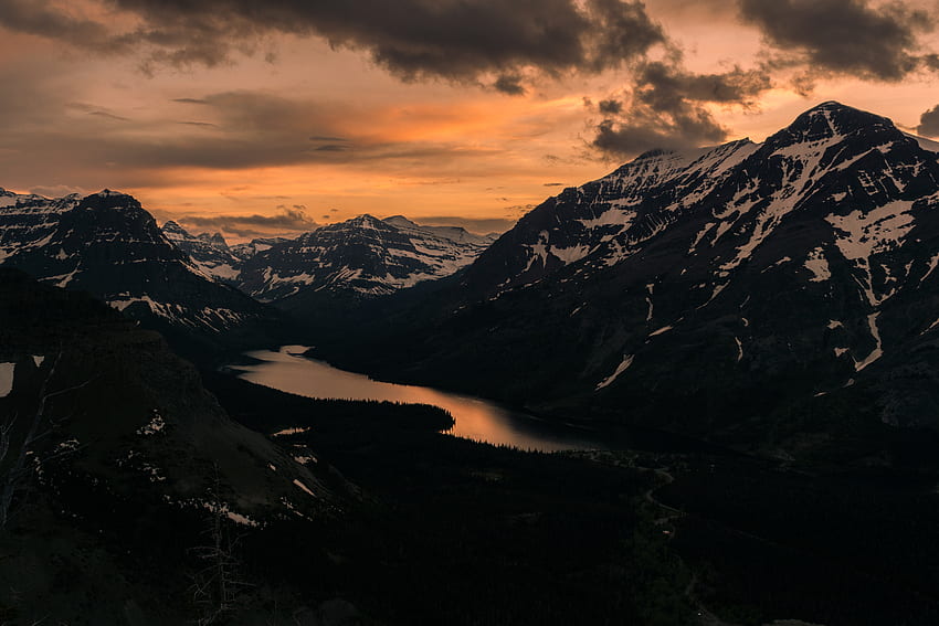 nature, coucher de soleil, montagnes, nuages, sommet, sommet, lac Fond d'écran HD