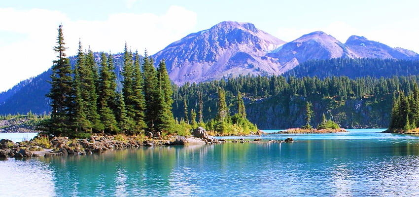 Pemandangan British Columbia, Kanada, musim panas, pepohonan, indah, pegunungan, hutan, danau Wallpaper HD