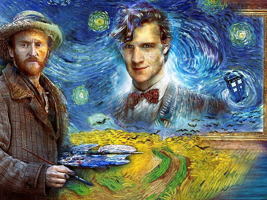 Starry Night、The Doctor (Matt Smith)、TARDIS、Vincent Van 高画質の壁紙