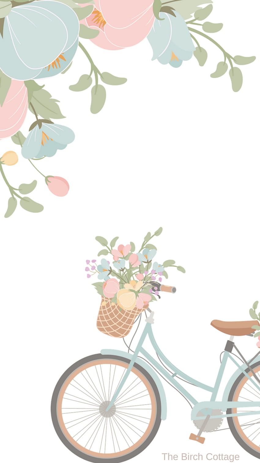 iPhone Watercolor Floral and Blue Bicycle by The Birch Cottage - The Birch Cottage HD phone wallpaper