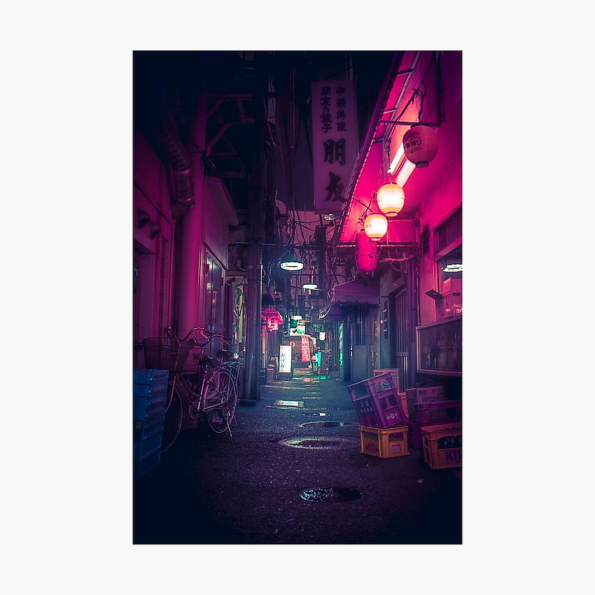 Synthwave Tokyo Neon Underworld Red Lantern in narrow dark alley Poster, Pink Tokyo HD phone wallpaper
