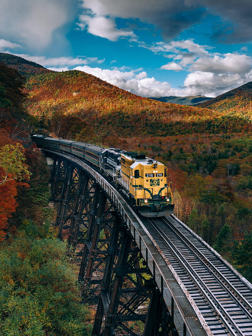 Празници, дървета, есен, железница, влак HD тапет за телефон