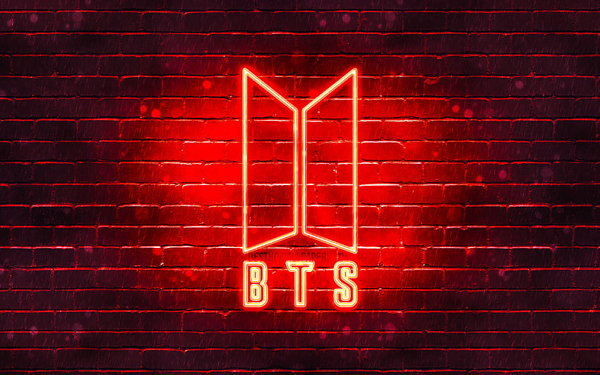 BTS red logo, , Bangtan Boys, red brickwall, BTS logo, korean band, BTS neon logo, BTS for with resolution . High Quality , BTS Horizontal HD wallpaper