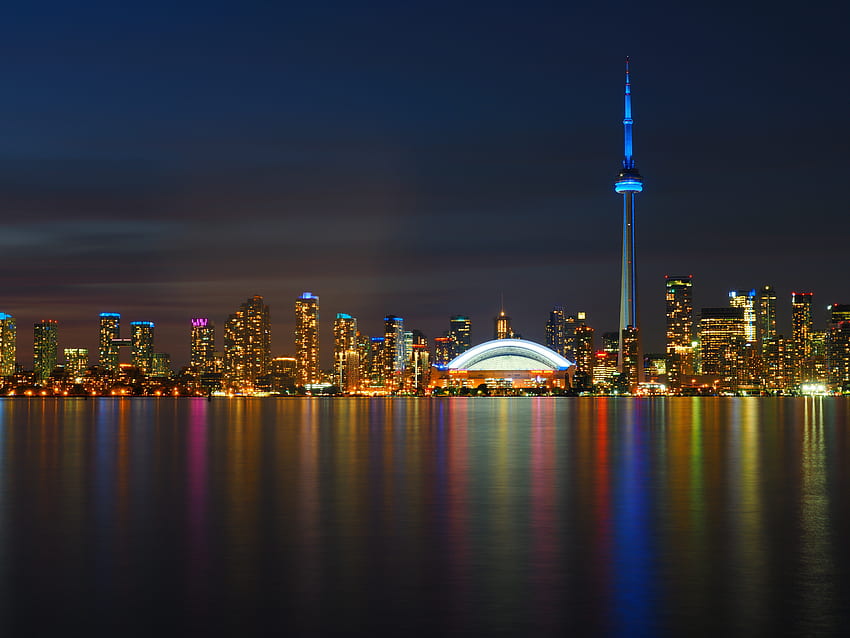 Градове, Нощ, Небостъргачи, Панорама, Торонто HD тапет