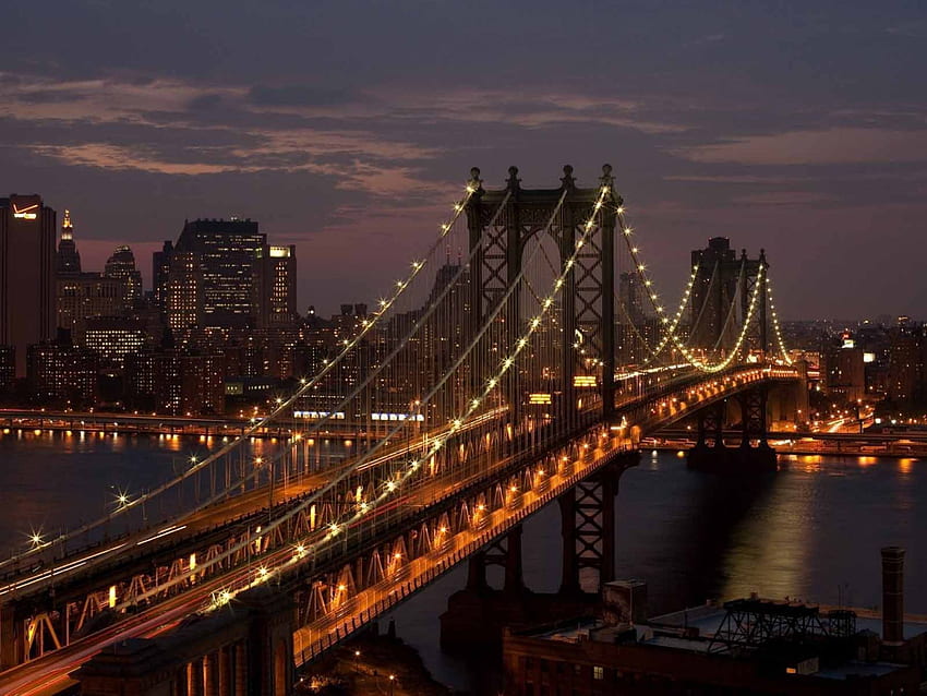 Manhattan Bridge Nowy Jork noc - podróż. Wszystko jest Murem Tapeta HD
