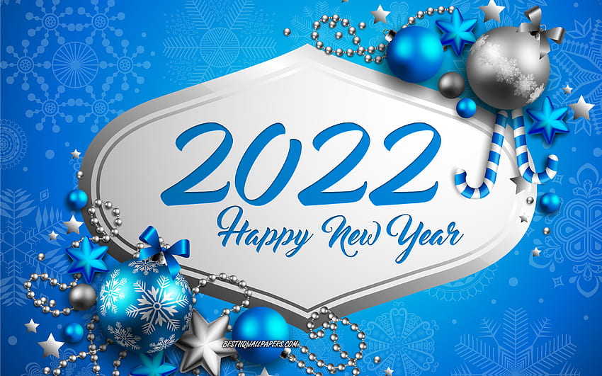 Happy New Year 2022, , Christmas background with balls, 2022 New Year, Blue Christmas balls, 2022 Blue background, 2022 Christmas background, 2022 concepts, 2022 greeting card HD wallpaper