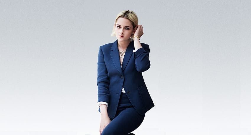 Kristen Stewart, beautiful, blonde, blue suit, celebrity HD wallpaper