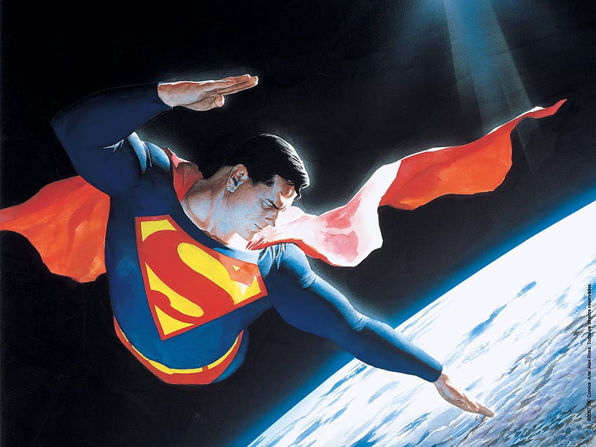Superman volando sobre la tierra. Alex Ross, arte de Superman fondo de pantalla