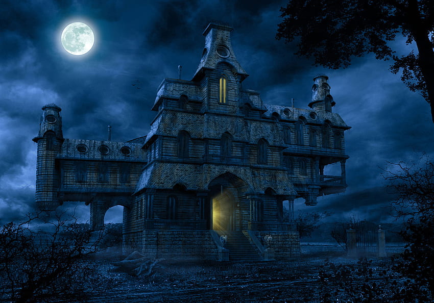 Scary Blue Haunted House , 및 Facebook, Tumblr, Pinterest 및 Twitter의 경우 Scary Haunted House HD 월페이퍼
