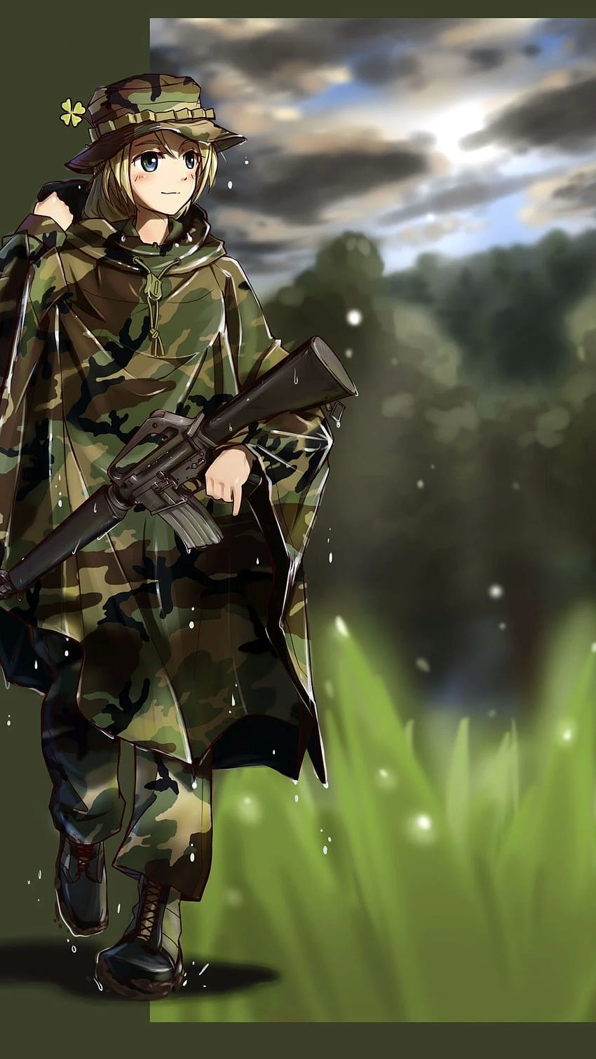 Anime Girl, Uniforme Militar, Armas Papel de parede de celular HD
