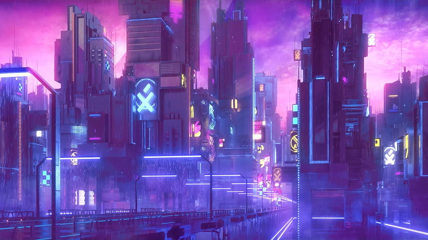 kota animasi digital , cyberpunk, neon, malam, eksterior bangunan • For You For & Mobile, Laptop Cyberpunk Wallpaper HD