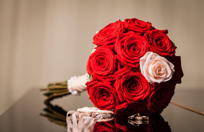 Mit Liebe, Ringe, Rosen, Rose, Hochzeit, Liebe, rote Rosen, Blumen, Braut, für Sie HD-Hintergrundbild