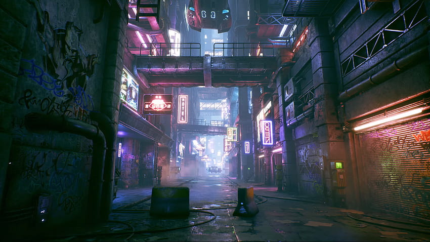 cyberpunk city alley - unreal engine 4. -. Cyberpunk-Stadt, Stadt, Umweltkunst HD-Hintergrundbild