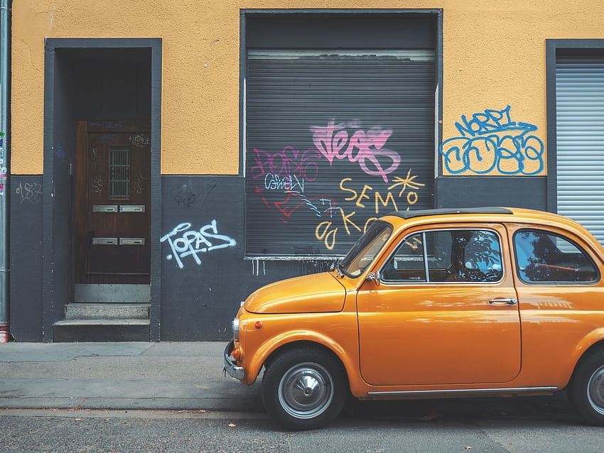 レトロ, 車, 側面図, オレンジ, かわいい, かわいいヴィンテージカー 高画質の壁紙