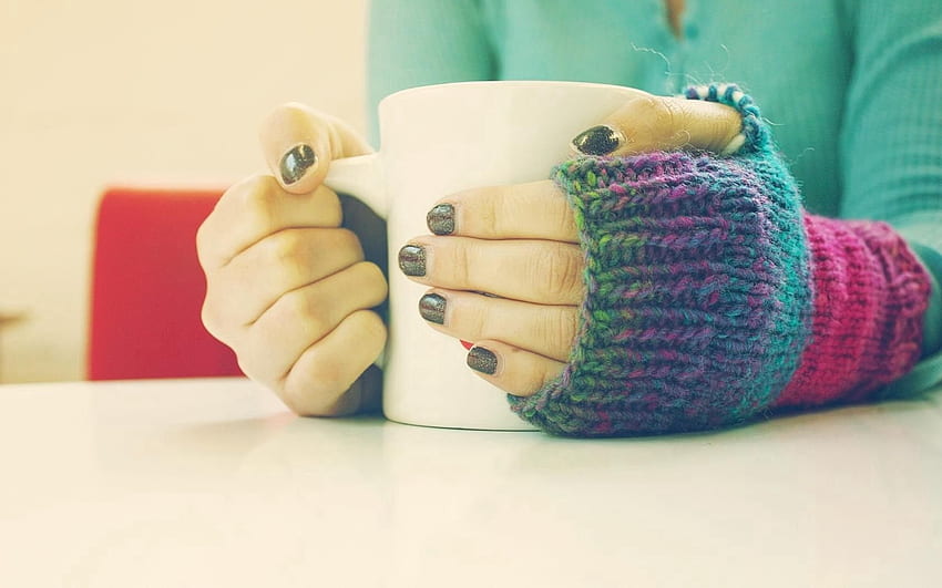 Cup, Girl, Mood, Mug, Moods, Sweater, Knitted, Varnish, Fingernails, Nails HD wallpaper