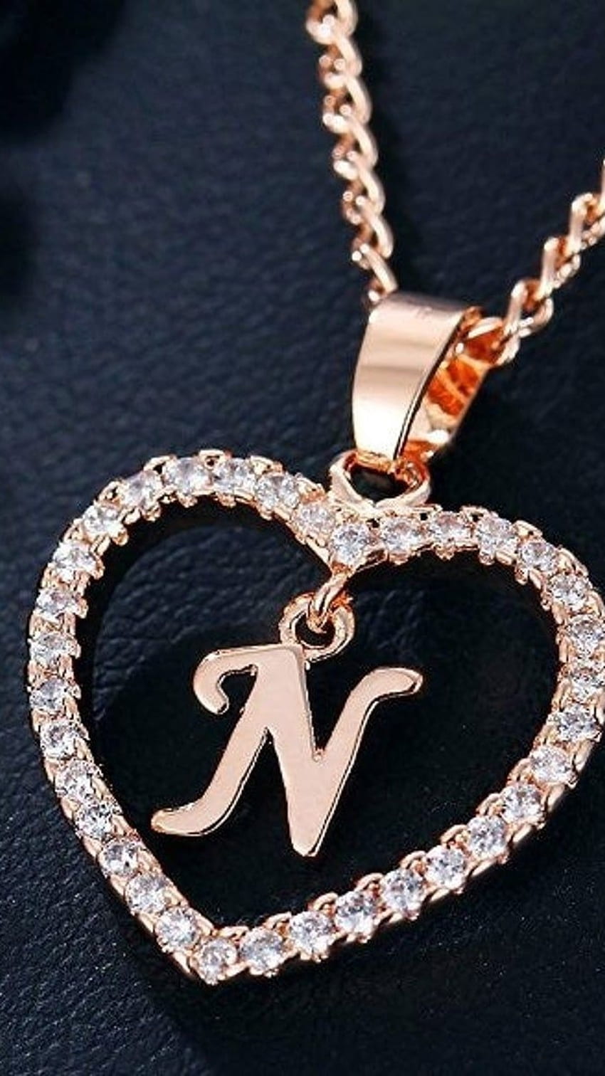 N Letter, Diamond Heart, perhiasan wallpaper ponsel HD