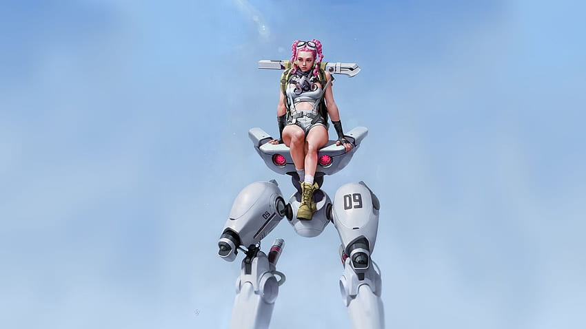 땋은 분홍색 머리 사이버펑크 로봇 소녀 HD 월페이퍼