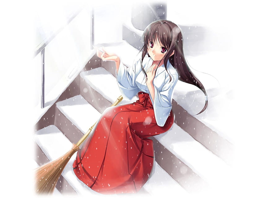 Anime, śnieg, dziewczyna, kimono Tapeta HD