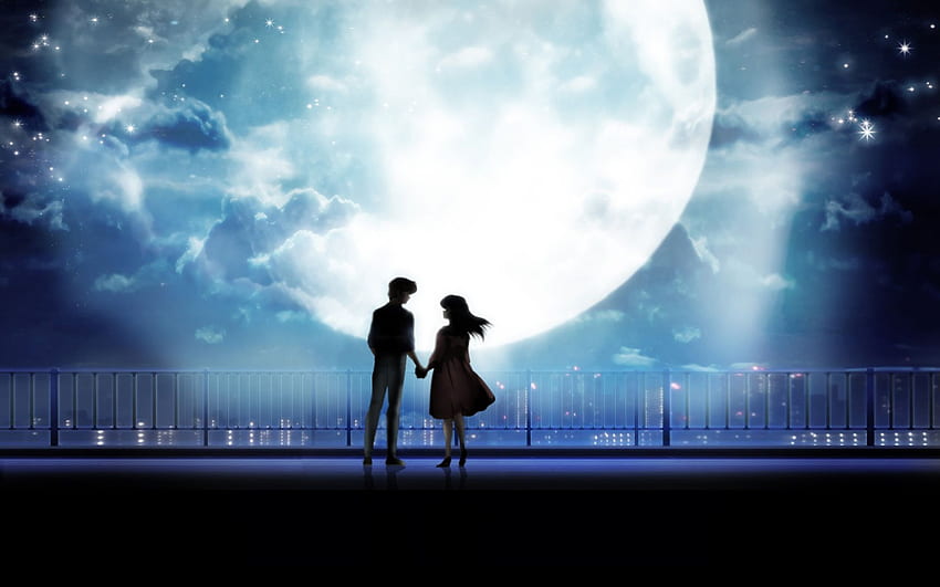 Anime Art Anime para trzymając się za ręce światło księżyca Tapeta HD