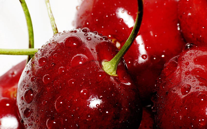 Sweet Cherry, Drops, Macro HD wallpaper