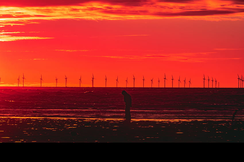 Sunset, Horizon, Dark, Silhouette, Wind Turbines HD wallpaper
