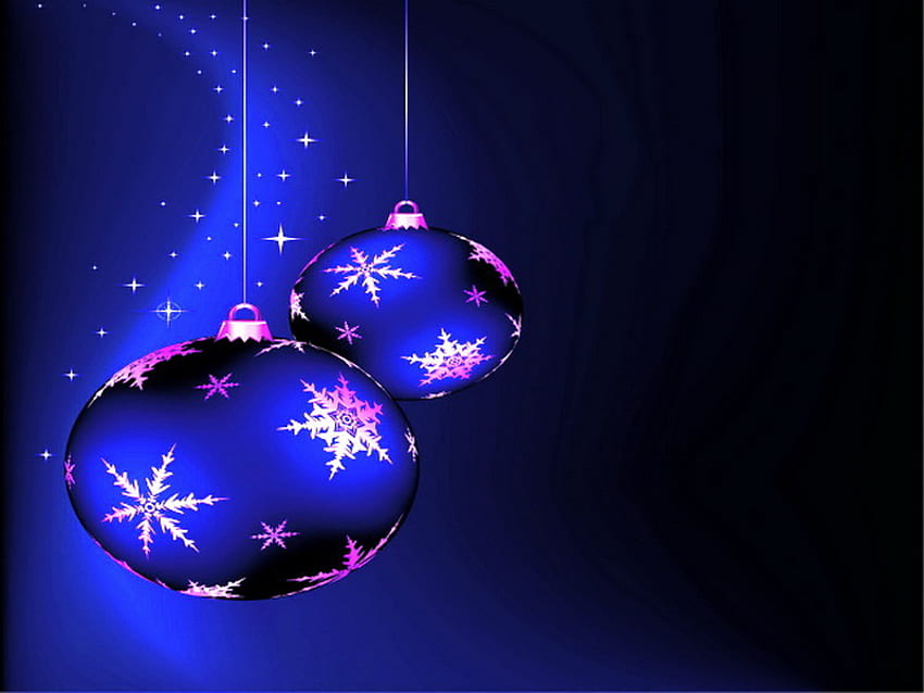 Снежинки на синьо, синьо, розово, бяло, снежинки, Коледа, блясък, декорации, топки HD тапет