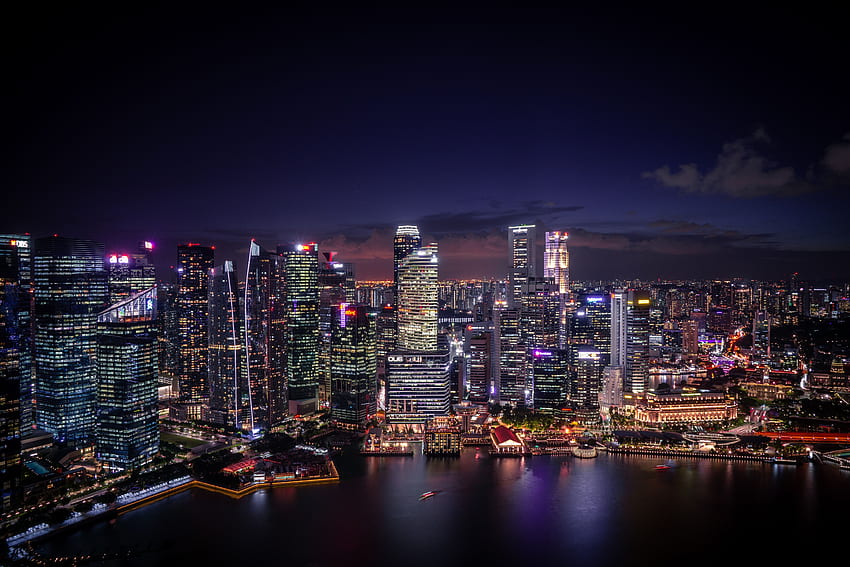 Cities, Building, Lights, View From Above, Coast, Night City, Singapore HD wallpaper