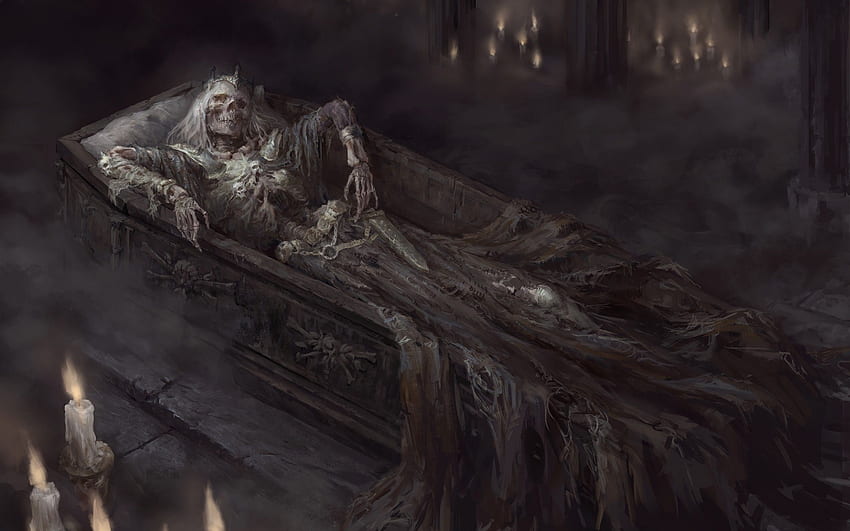 Skeleton, Coffin, Horror, Scary, Crown HD wallpaper