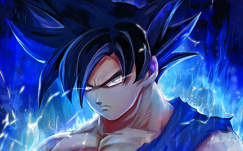 Son Goku blue and white light portrait HD wallpaper download