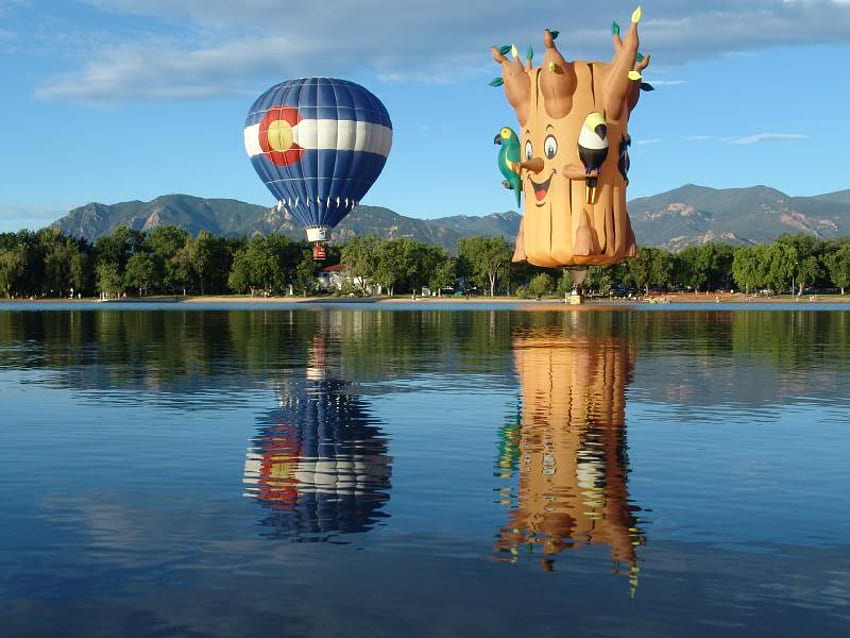 熱気球の木、熱気球、空気、木 高画質の壁紙