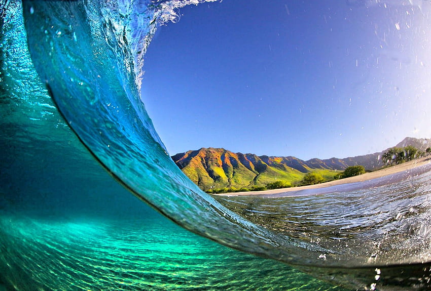 Beaches: Beach Beautiful Island Mountains Kauai Summer Emerald Wave Wallpaper HD