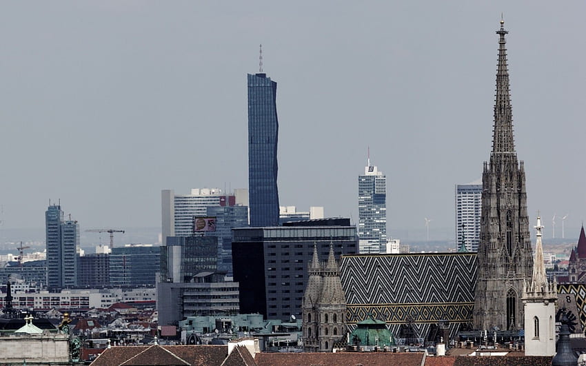 DC Tower e Stephansdom Wien, skyline di Vienna Sfondo HD