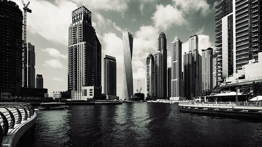 Buildings In Dubai Black And White HD wallpaper