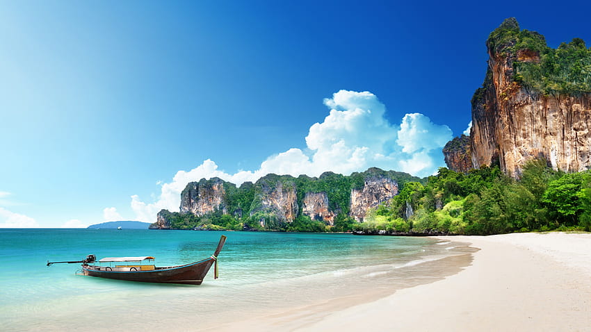 Thailand, , , , beach, shore, boat, rocks, travel, tourism, Nature HD wallpaper