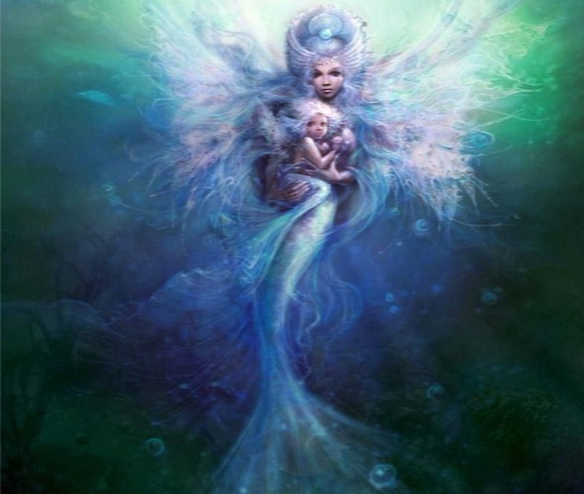 Mermaid Mother And Baby, Mother, Abstract, Baby, Mermaid, Fantasy HD wallpaper