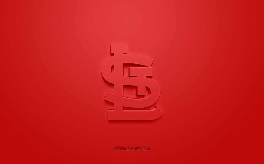 St Louis Cardinals 엠블럼, 독창적인 3D 로고, 빨간색 배경, 미국 야구 클럽, MLB, 미주리, 미국, St Louis Cardinals, 야구, St Louis Cardinals 휘장 HD 월페이퍼