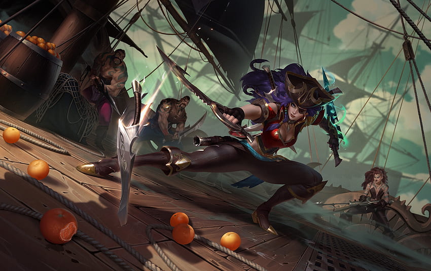 Katarina, ship, fantasy, pirate, girl, lol, joj so HD wallpaper